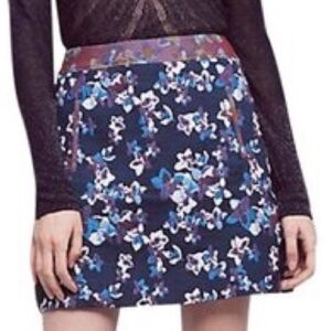 Anthropologie Maeve blue Cardana Floral Mini Skirt purple tapestry pockets, sz 6